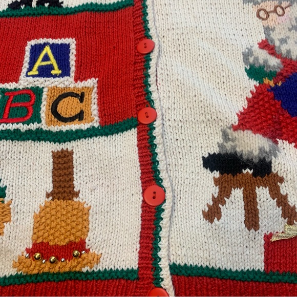 VTG Talbots Hand Knitted Holiday Ugly Christmas Cardigan Sweater - Picture 14 of 16